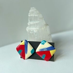 Vintage Retro Multicolored 90s 80s Square Ear Studs